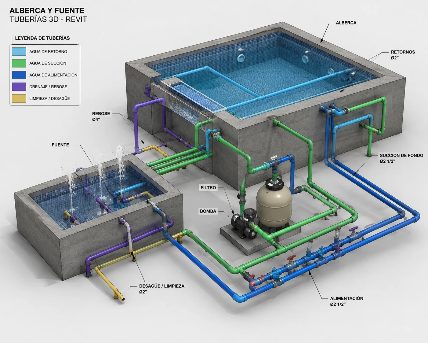 Modelo BIM Revit de tuberías hidráulicas
